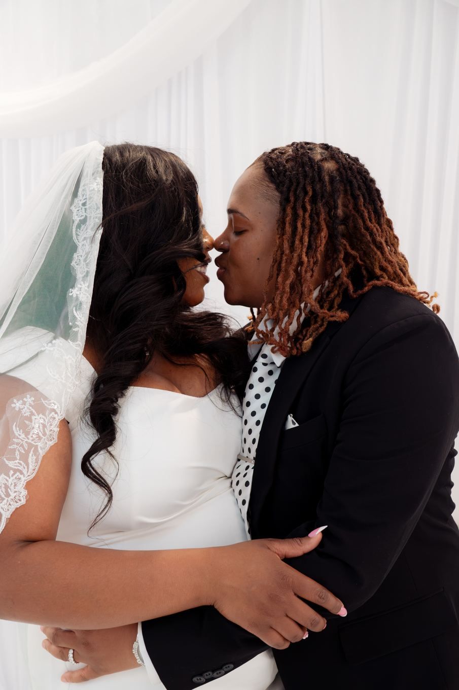 Close-up of the first kiss