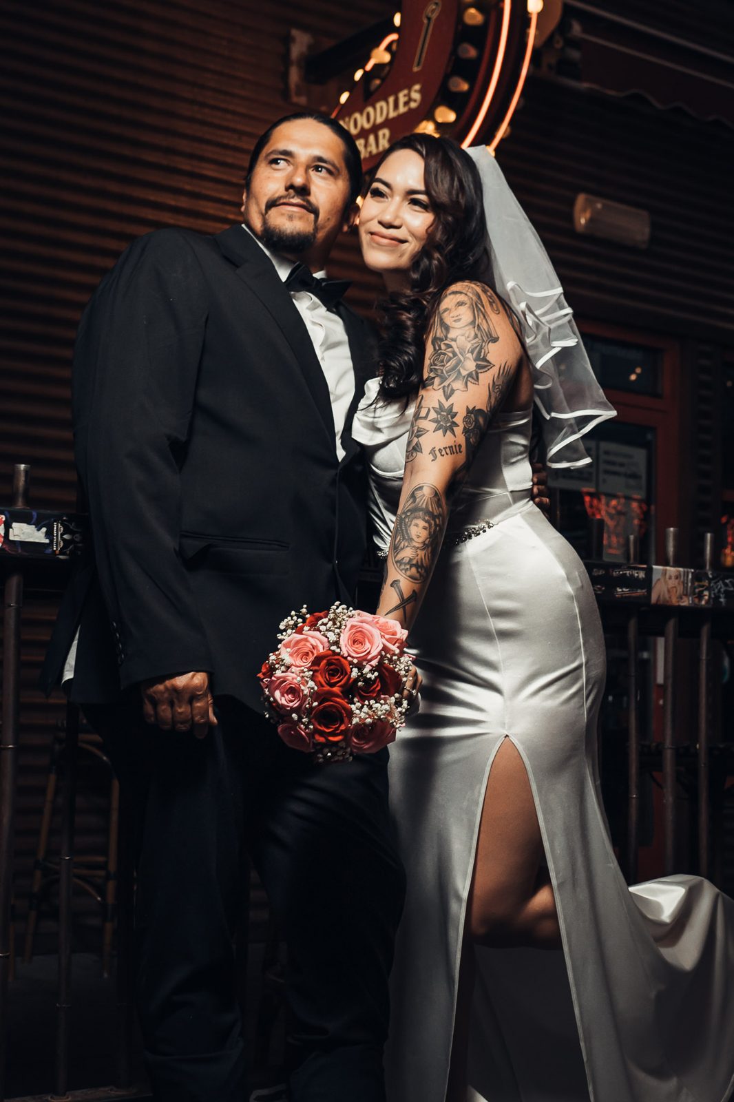 Couple beneath the Fremont Street marquee