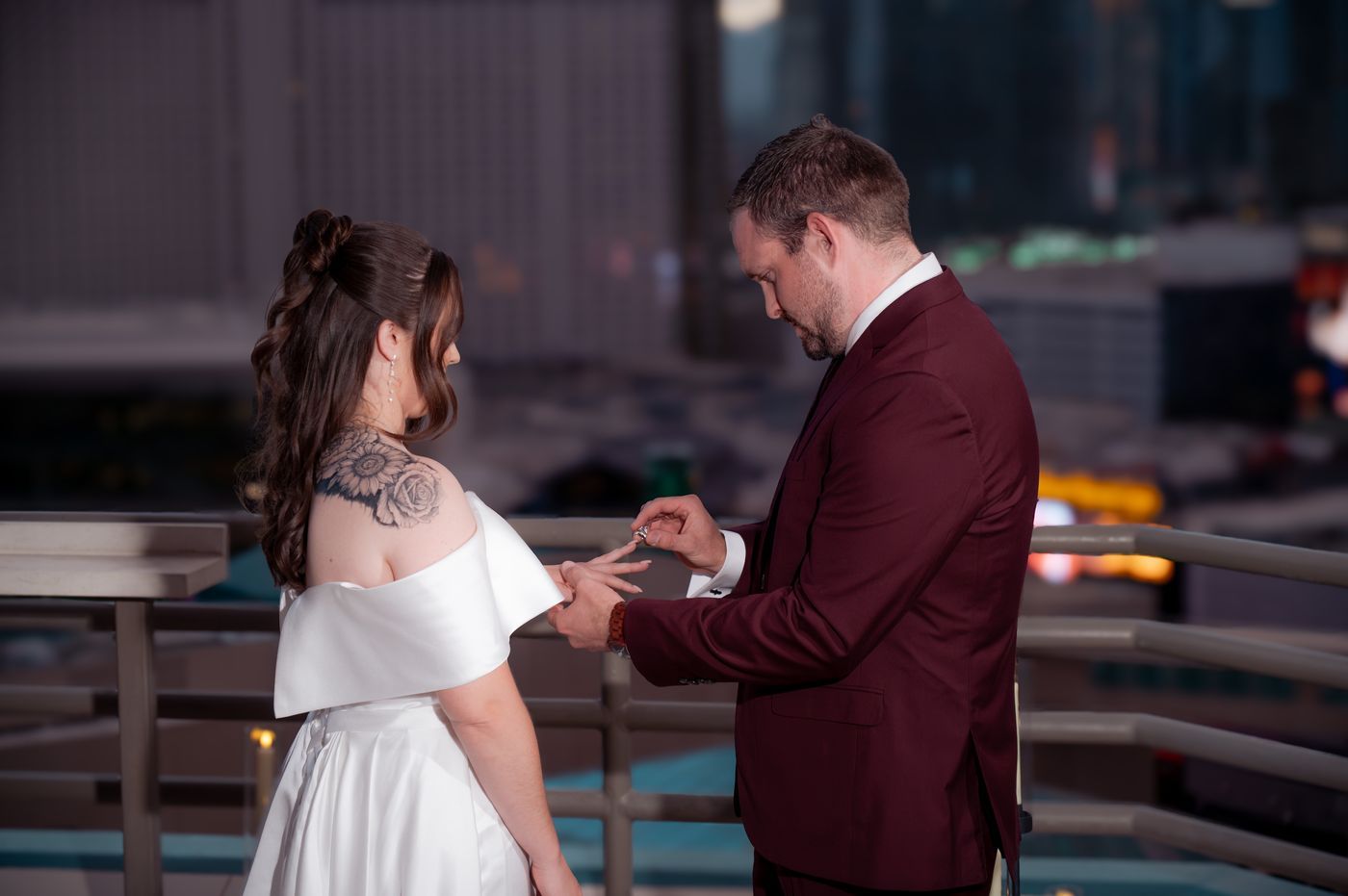 Ring exchange framed against the Strip